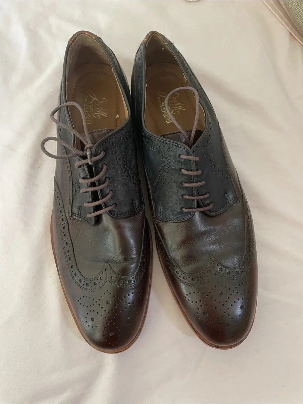 Johnson and Murphy Classic Two-Tone Wingtip Oxfords in Browns Sz 11.5M